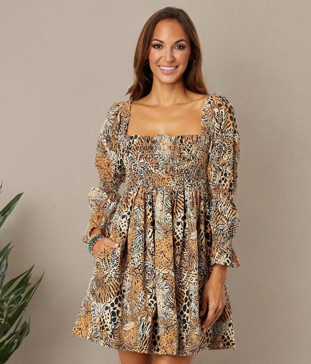LILLY PULITZER Beyonca Smocke Dress Rattan Walk On The Wild Side Sz XL NWT {3R1}
